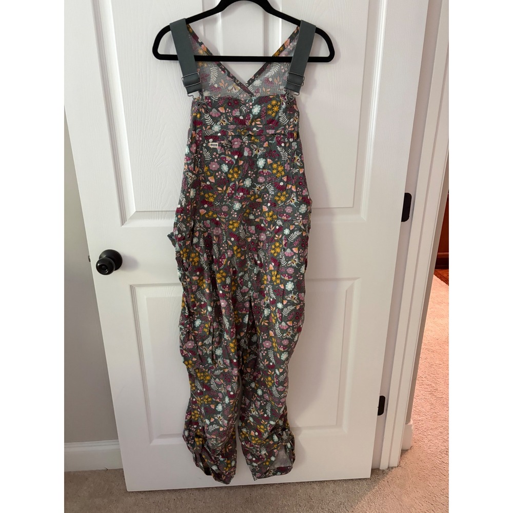 Duluth Trading Co Heirloom Gardening Overalls Grey Floral Butterfly Ripstop L 29